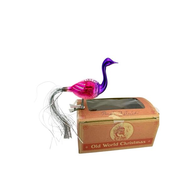 German Blown Glass Clip-on Bird w/ Tails Christmas Tree Ornament Peacock VTG EUC - Picture 2 of 7